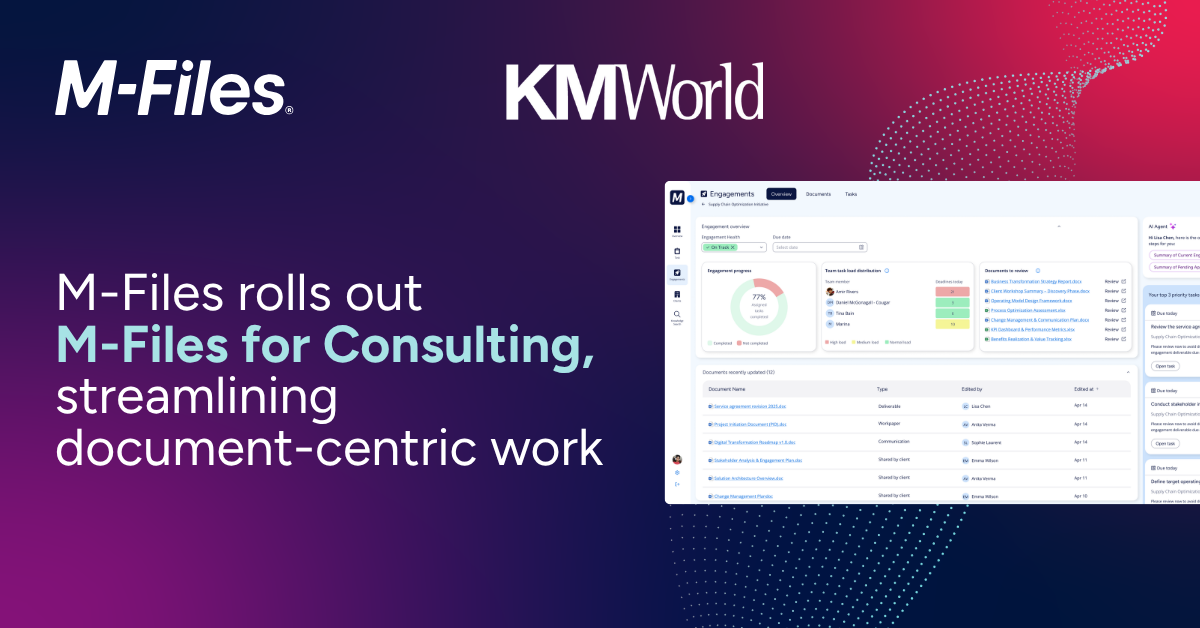 M-Files and KMWorld banner announcing the launch of M-Files for Consulting.
