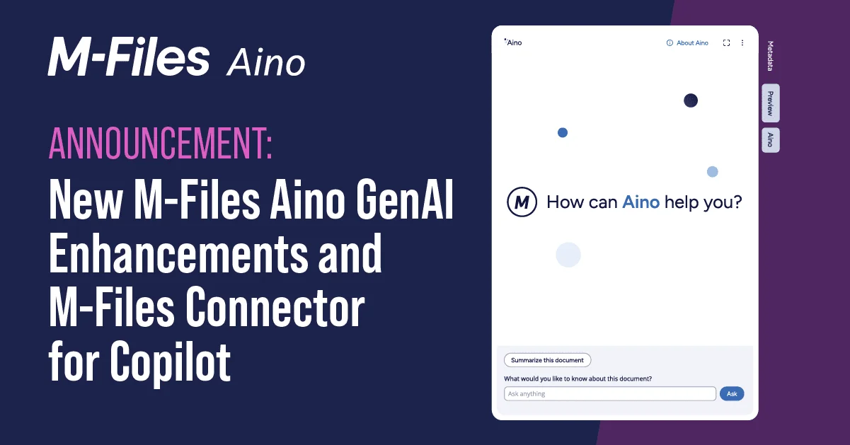 M-Files Announces GenAI Enhancements and M-Files Connector for Copilot to Increase End-User Value