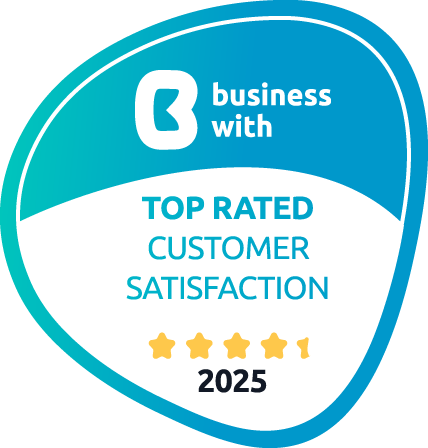 Business with Top Rated Customer Satisfaction 2025 award badge